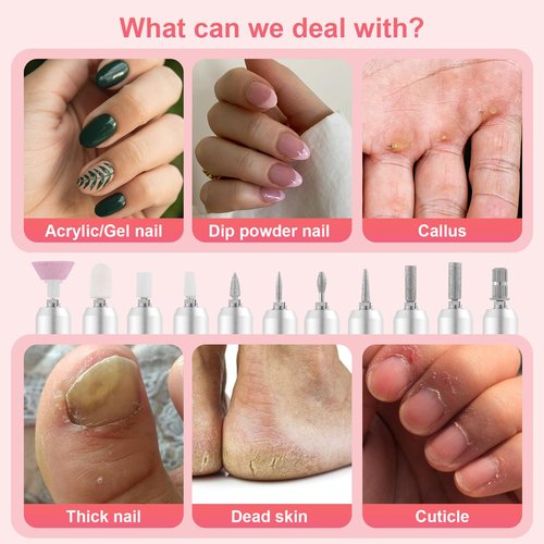 Nail Drill Machine Electric 45000RPM Rechargeable Portable Nail Drill Kit DIY Nail File Electric with Smart LCD Screen for Gel Nail Manicure and Pedicure Reflective Body etc(Pink)