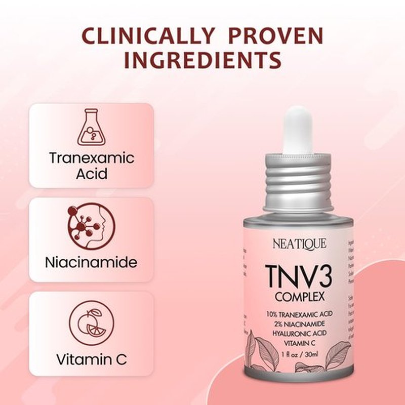10% Tranexamic Acid, 2% Niacinamide, 2% Vitamin C Serum | Neatique TNV3 Complex 100,000ppm TXA, 20,000ppm Niacinamide Facial Serum for Glass Skin, Even Tone & Smooth Appearance