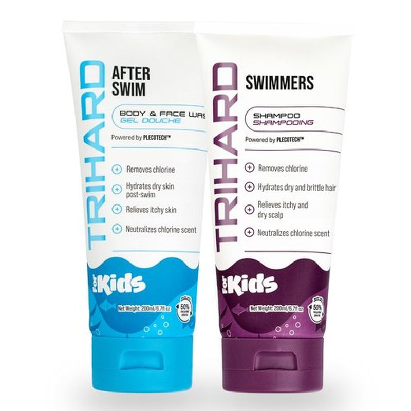 TRIHARD Kids Chlorine Removal Kit, Shampoo, Face and Body Wash Set for Children’s Hair and Skin, Gentle Post-Swim Cleanser for Pool & Ocean