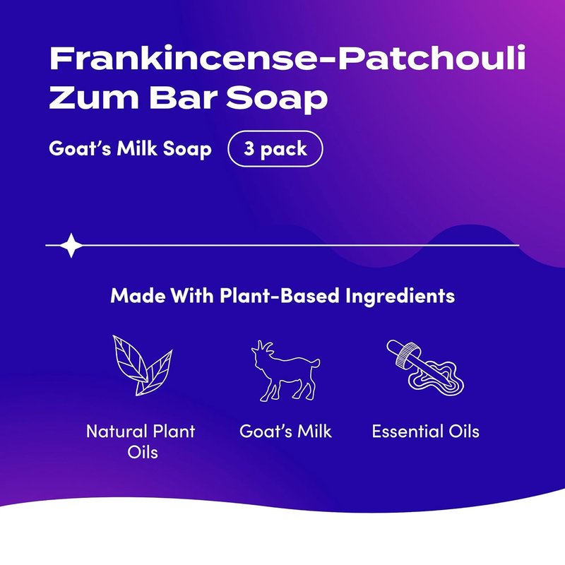 Zum Indigo Wild Goat's Milk Soap Bar - Nourishing Essential Oil Soap for Hands & Body - 3 oz - Frankincense Blend (3 Pack)