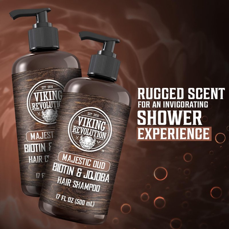 Viking Revolution Majestic Oud Men's Shampoo & Conditioner Set - Biotin & Jojoba Oil for Thinning Hair (17 Oz)