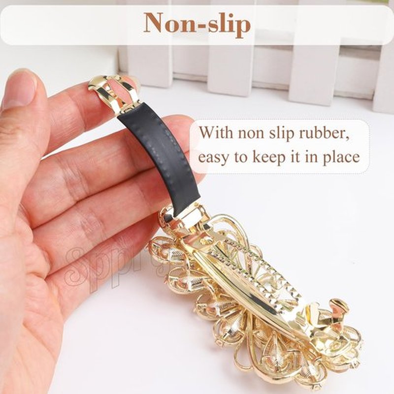 Sppry Large Gorgeous Rhinestone Hair Barrette for Women, Flower Jewelry Design (Champagne)