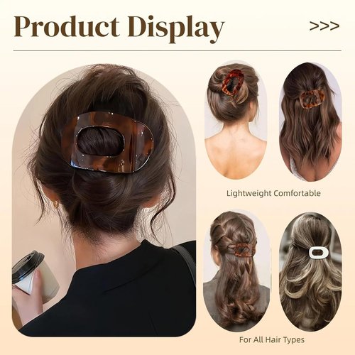 4PCS French Flat Hair Clips for Women Duckbill Hair Clips Round Casual Versatile Solid Colour Lay Down Claw Clamps Clip Simple Elegant for Thick Thin Long Short Hairs