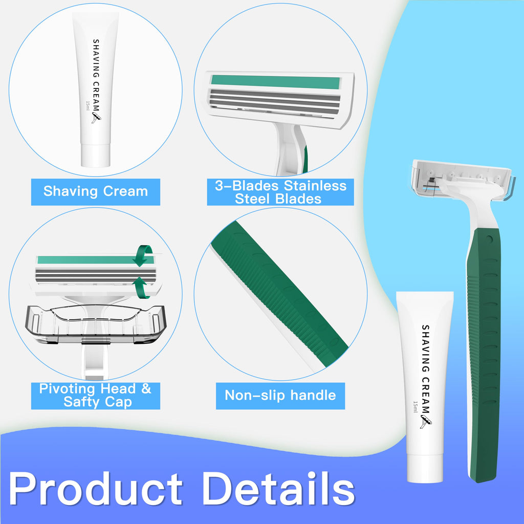 Disposable Bulk Razors with Cream 50PCS Set for Men & Women, Individually Wrapped Portable Toiletries Amenities for Hotel, Airbnb, Homeless, Shelter, Charity, Camping and Travel On The Go