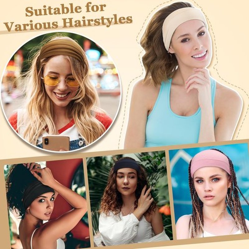 ProSuites 8 Pack Wide Headbands for Women, Elastic Soft Fabric Hair Bands Hair Warp for Daily Workout Yoga Running, Non Slip 8 Colors