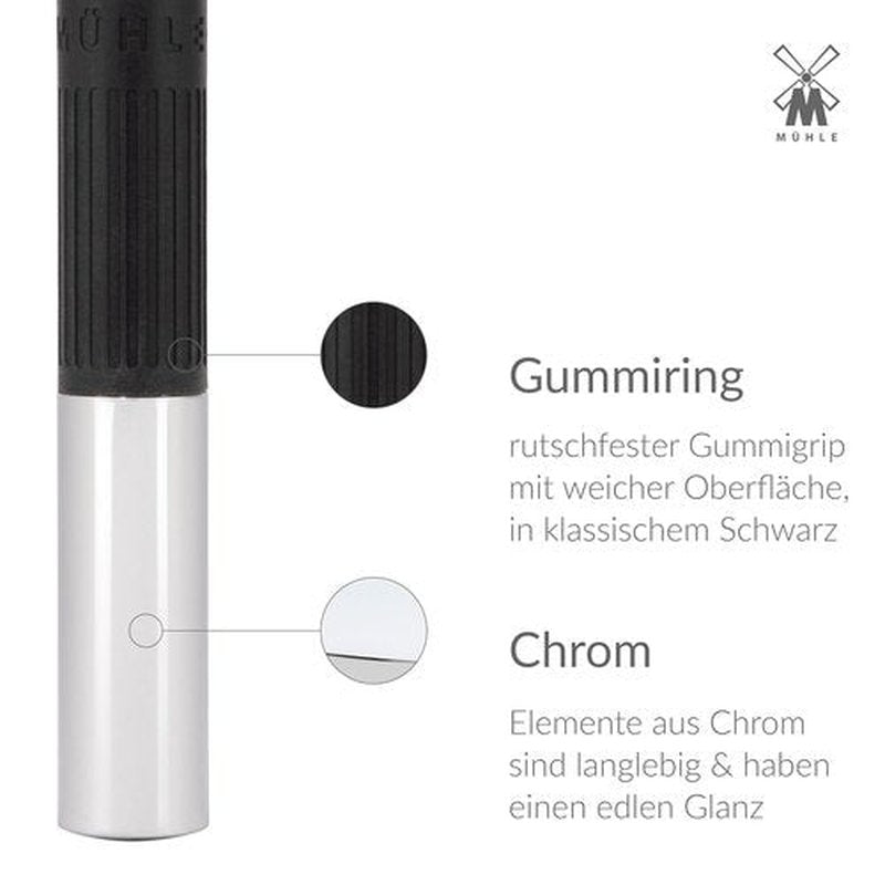 MÜHLE NEO Safety Razor - Eco-Friendly Double Edge Razor for Beginners & Pros | Chrome with Black Grip