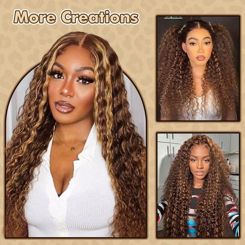 Myzebo 30 Inch Honey Blonde Wig Human Hair 200 Density Ombre Deep Wave Lace Front Wigs Human Hair 4/27 Highlight 13x6 HD Lace Frontal Wigs Pre Plucked Bleached Knots Real Virgin Hair