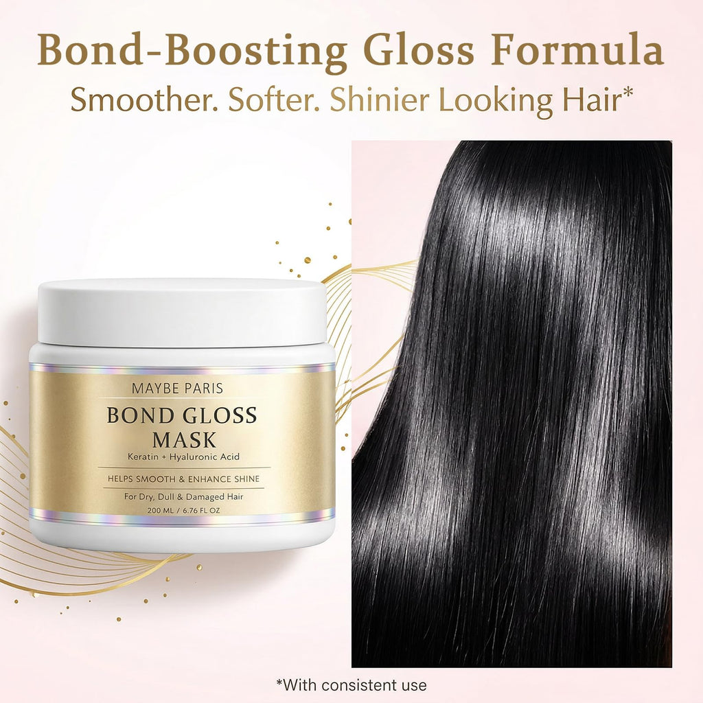BCYXLR Maybe Paris Bond Gloss Mask, with Hydrolyzed Keratin & Hyaluronic Acid, Helps Support Stronger, Smoother & Shinier Looking Hair, for Dry, Dull & Damaged Hair, Sulfate-Free & Silicone-Free (1)