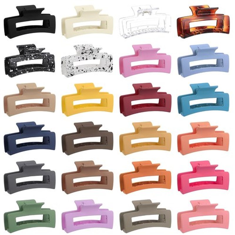 24 Pcs Medium Hair Claw Clips Set, 3.35 Inch Rectangle Claw Clips for Thick and Thin Hair Square Hair Clips for Women, Rectangle Hair Clip Banana Jaw Clip Hair Accessories for Girls (24 Colors)