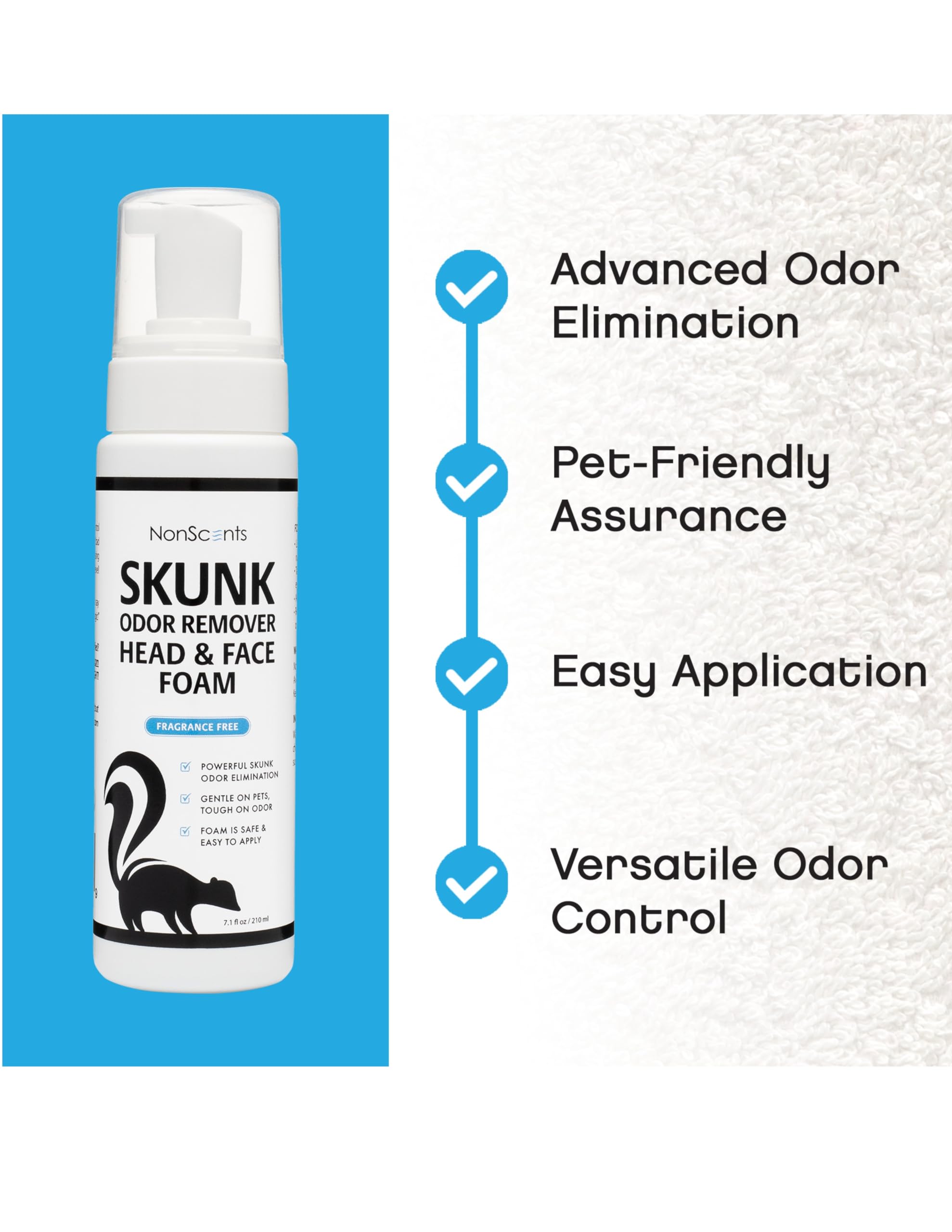 NonScents Skunk Odor Remover Head & Face Foam – Easily Eliminate Skunk Odor from Pets, Carpets, Clothing, Ready-to-Use for Dogs, Cats, Home, Carpet, Car, Clothes - Fragrance Free Freshener