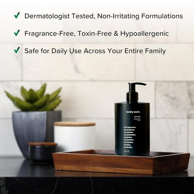 Boldly Basic Fragrance-Free Lotion | Moisturizer for Dry, Sensitive Skin - Non-Greasy & Hypoallergenic (16 oz)