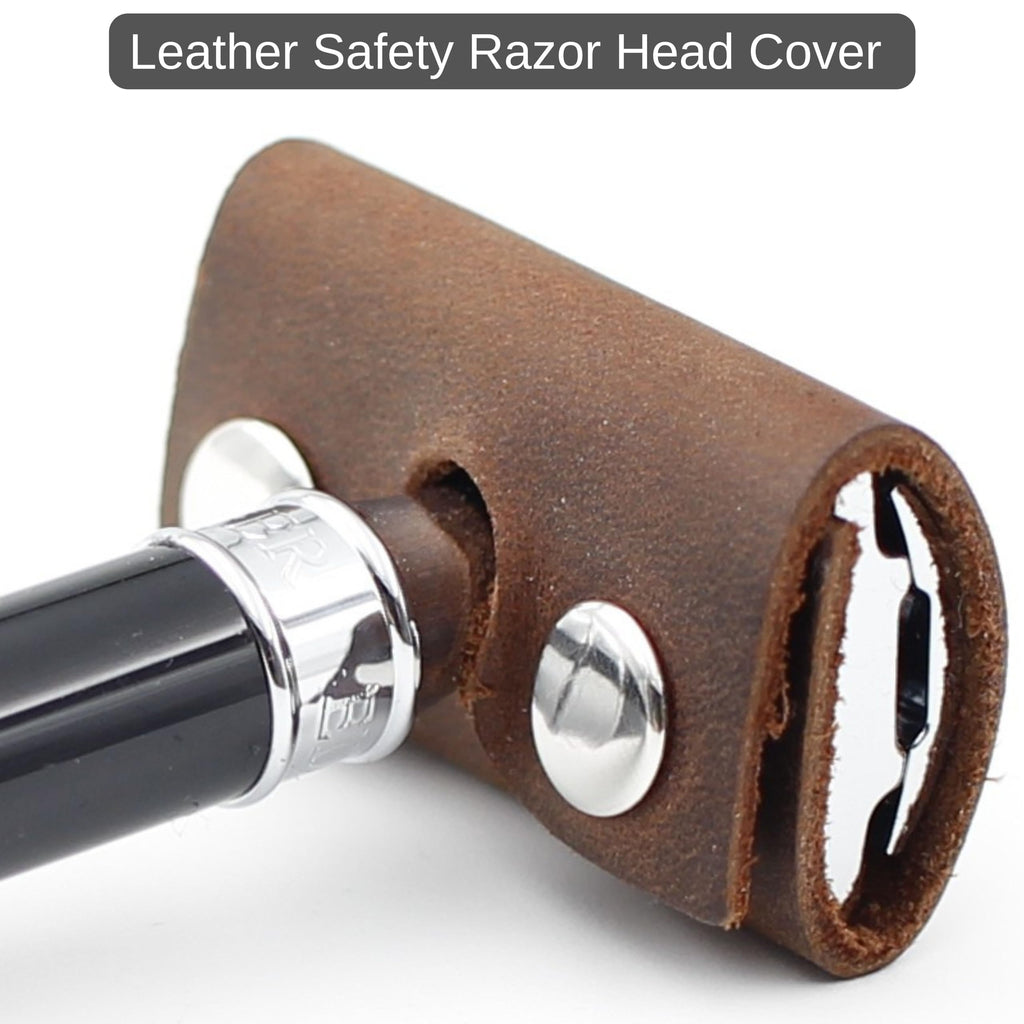 Toprank Leather Safety Razor Case – Genuine Leather Razor Cover for Travel, Fits Most Double Edge Safety Razors, Blade Protector, Snap Closure (Tan, 2-Pack)