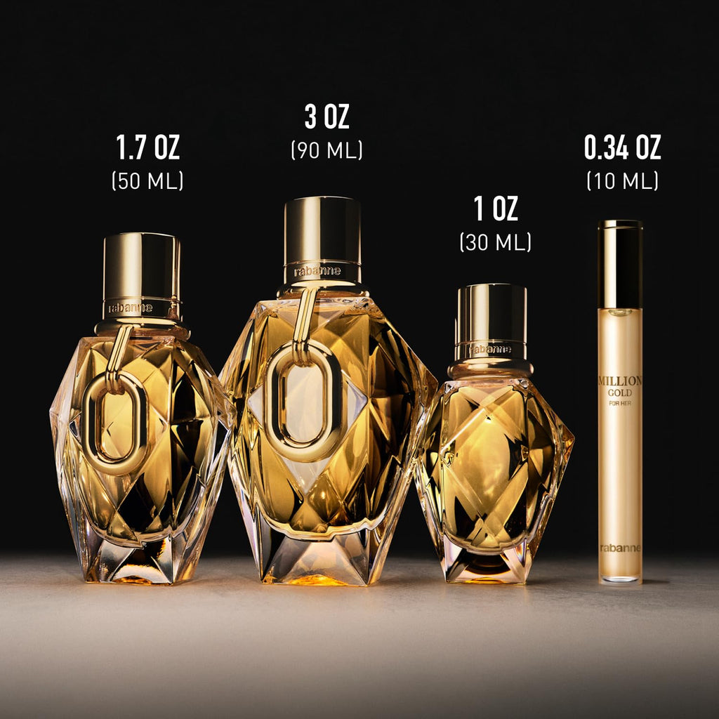Rabanne Million Gold For Her Eau de Parfum - Long Lasting Refillable Designer Perfume for Women with Sparkling Rose, White Flowers & Salty Mineral Musk - Luxury Fragrance, 1.7 oz