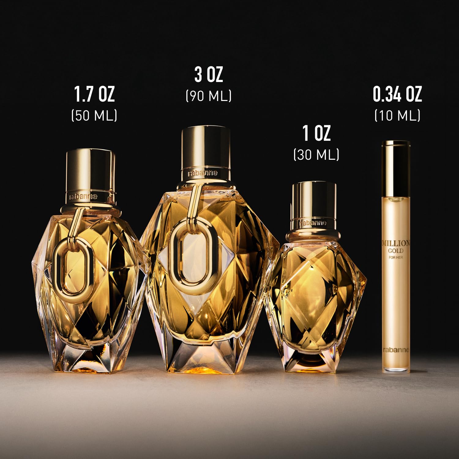 Rabanne Million Gold For Her Eau de Parfum - Long Lasting Refillable Designer Perfume for Women with Sparkling Rose, White Flowers & Salty Mineral Musk - Luxury Fragrance, 1.7 oz