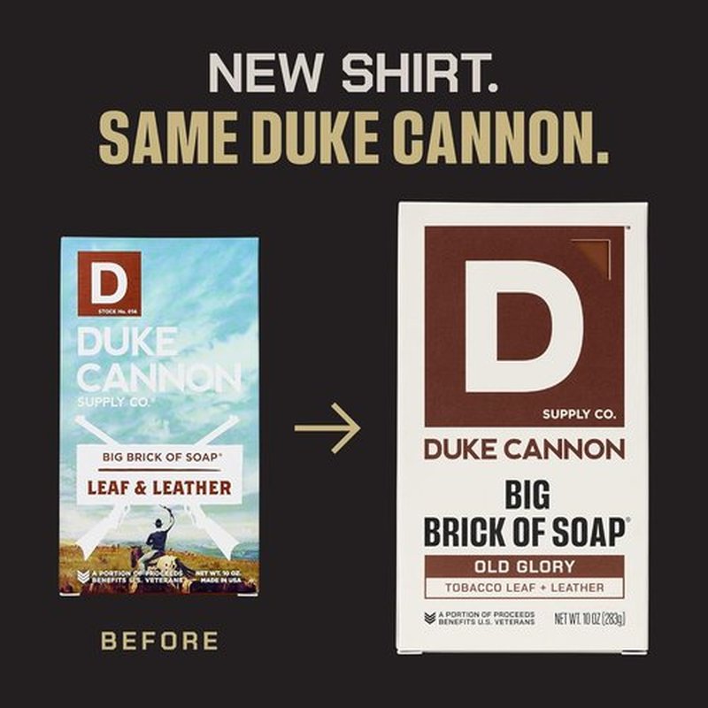 Duke Cannon Big Brick of Soap - Old Glory | 10oz Triple-Milled Bar for Men | Long-Lasting Leather & Tobacco Scent | Natural Oils | Supports U.S. Veterans