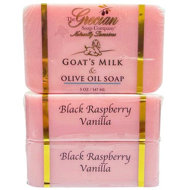 The Grecian Soap Company Goat Milk & Olive Oil Soap Bar 3-Pack – Black Raspberry Vanilla Scent, Natural Bar Soap, Moisturizing & Nourishing Body Soap Bars, Made in USA