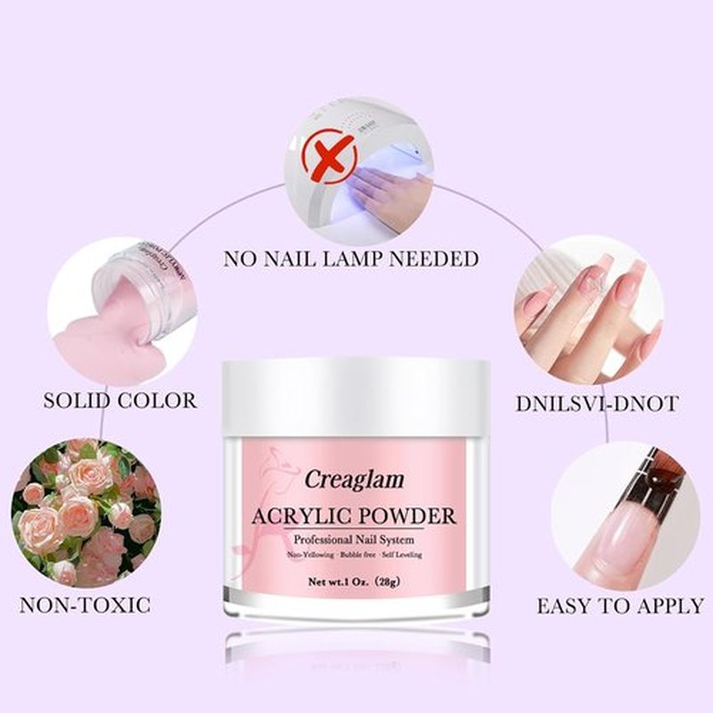 Creaglam Super Nail Acrylic Powder - 3 Pcs 28g Cover Pink Polymer for 3D Art & French Extensions - No Lamp Needed