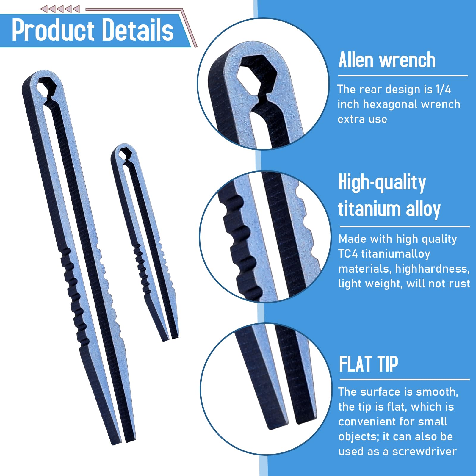 2Pcs Mini Titanium Tweezers, Portable Travel EDC Tweezers