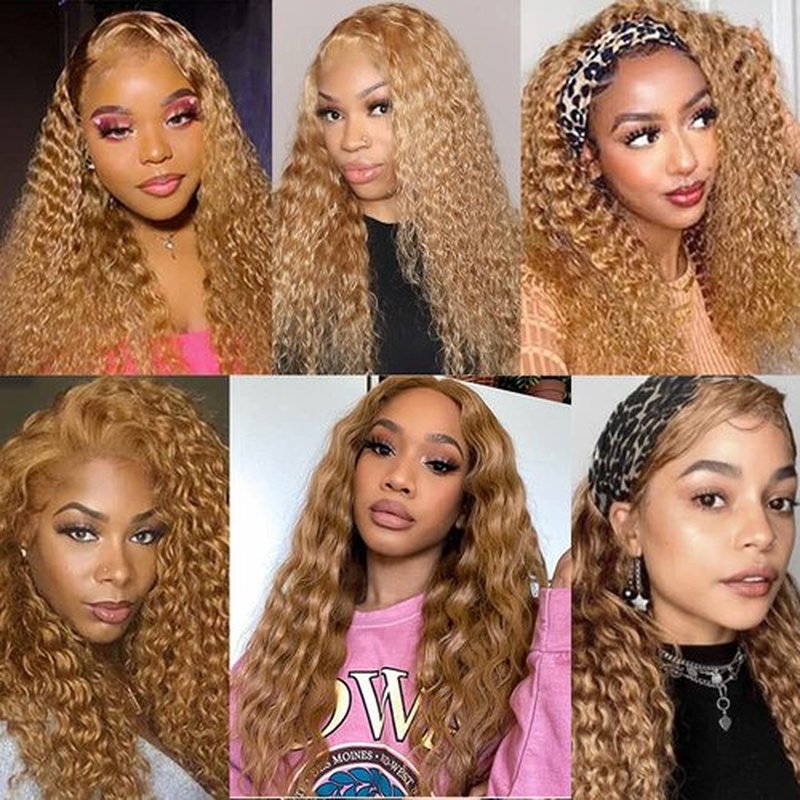 Color 27 Deep Wave Bundles Honey Blonde Human Hair 3 Bundles Brazilian 100% Unprocessed Virgin Extensions Double Weft Bundle 14 16 18 Inch
