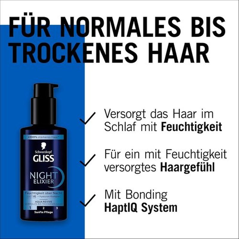 GLISS Schwarzkopf Night Elixir Hair Serum - 100ml Leave-In Hydrating Treatment for Normal to Dry Hair