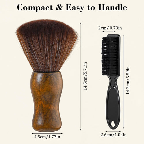 2 Pcs Barber Neck DuBarber Neck Duster Wood Handle With Hook for Hair Cutting Barber Brush Duster and Black Comb Brush for All Hair Type