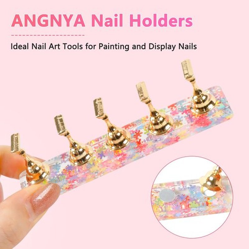 ANGNYA 2 Sets Nail Stand for Press on Nails Display, Magnetic Press on Nail Stand with 96 PCS Reusable Adhesive Putty, Nail Tips Practice Painting Holder for DIY Nail Art Tools