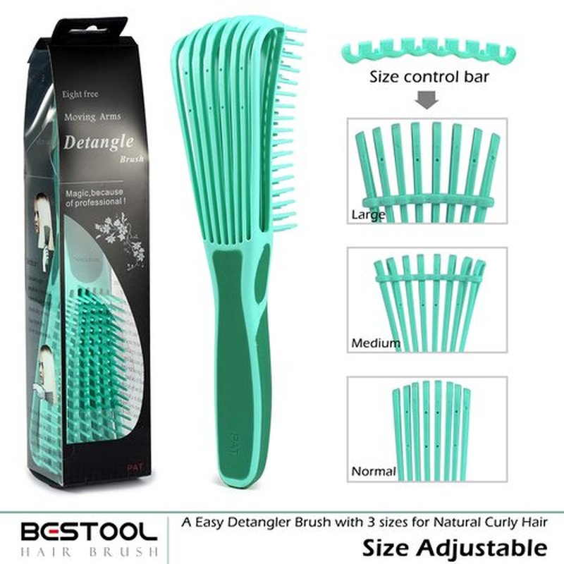BESTOOL Detangling Brush for Curly & Afro Hair - Effortless Wet/Dry Detangling, No Pain - Green