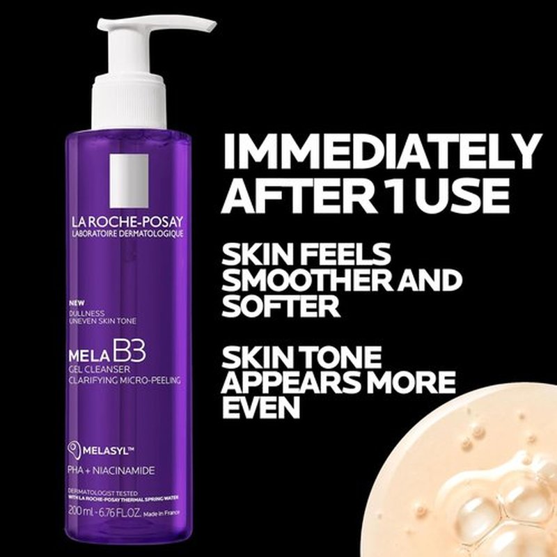 La Roche-Posay Mela B3 Gel Cleanser - Anti-Aging Face Wash with Melasyl & Niacinamide for Dark Spots & Discoloration