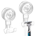 LUXEAR Suction Hooks, 2 Pack Razor Hooks Removable & Reusable Suction Shower Hook Damage-Free Powerful Suction Hanger for Towel Bathrobe Loofah Bathroom Kitchen Storage Hooks Weather Hanger Hook