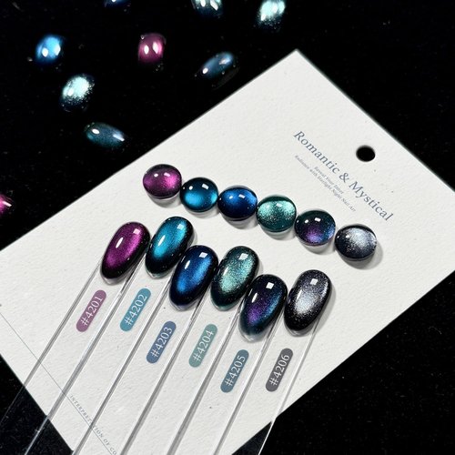 GAOY Glitter Cat Eye Gel Nail Polish Set with Magnet, 6 Colors Purple Blue Black Glitter Gel Holography, Long Lasting for Nail Art at Home & Salon Manicure