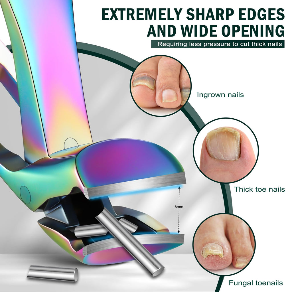 FVION Angled Head Toe Nail Clippers, Ergonomic Curved Toenail Clippers for Seniors Long Handle with Nail Catcher and Metal Nail File, Precision Toenail Clippers for Thick Toenails (Multi)