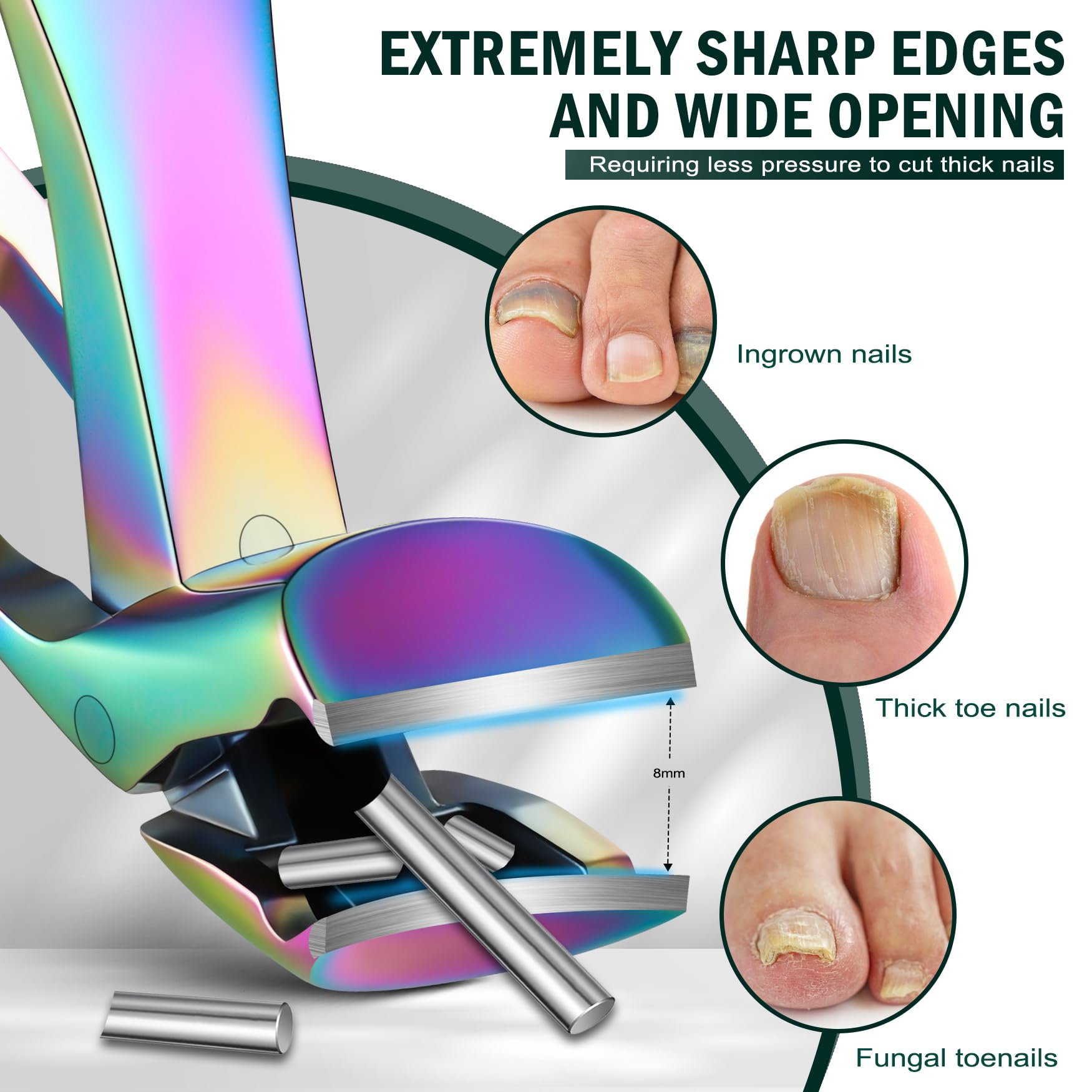 FVION Angled Head Toe Nail Clippers, Ergonomic Curved Toenail Clippers for Seniors Long Handle with Nail Catcher and Metal Nail File, Precision Toenail Clippers for Thick Toenails (Multi)