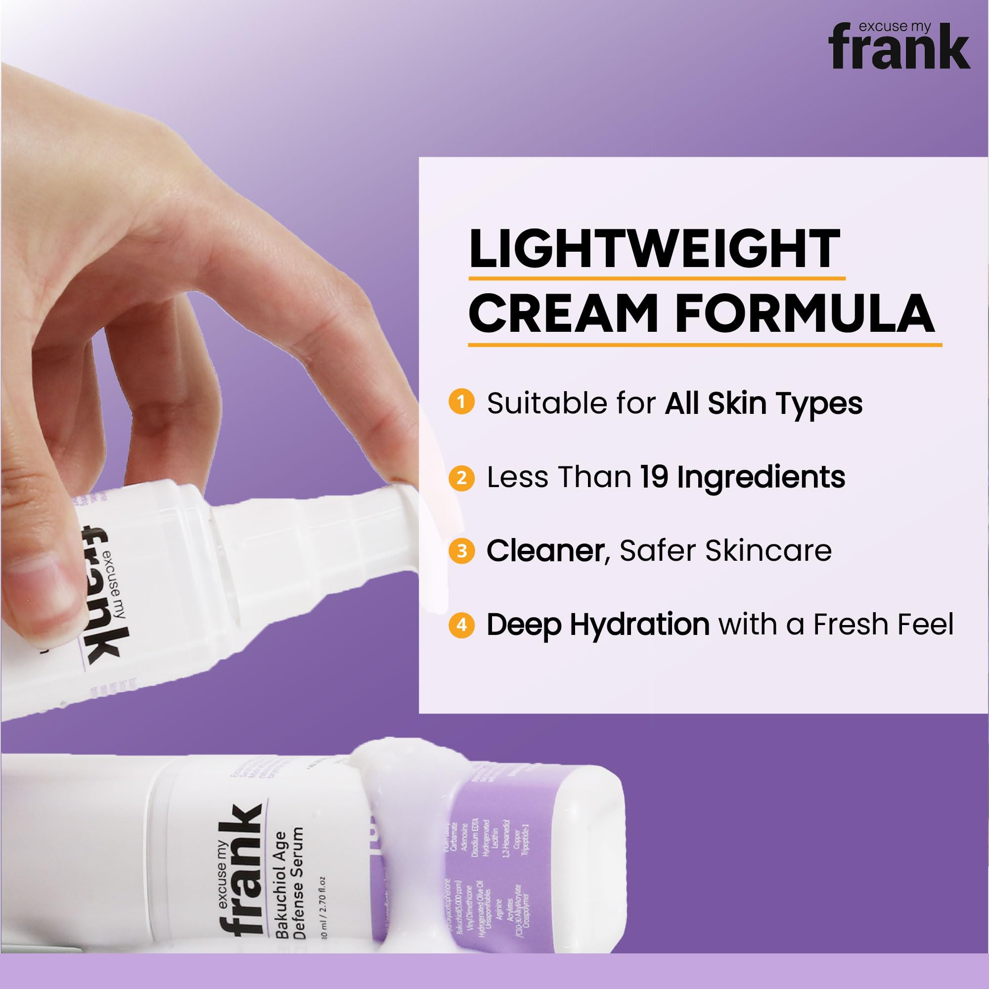 Excuse My Frank - Bakuchiol Age Defense Serum, for Smoothing Fine Lines and Wrinkles, Anti Aging, Hydrating Plump Cream (80ml, 2.7fl. oz.) (1 Pack)