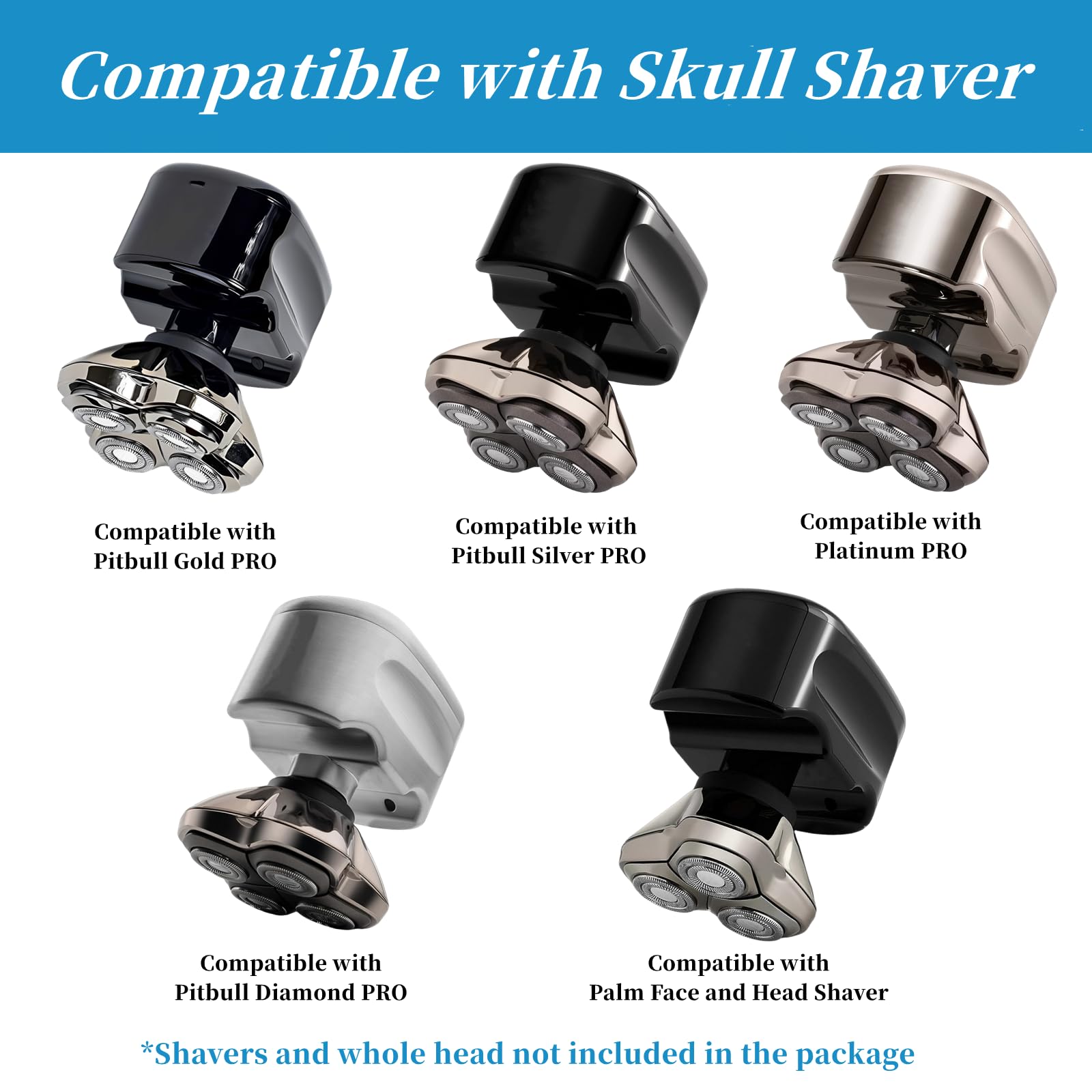 Shaver Head Replacement Blade for Skull Shaver Pitbull Gold Silver Platinum PRO Shaver Replacement Blade 4 Head,Replacement Heads Compatible with Pitbull Skull Shaver Replacement Blades,8 Packs.