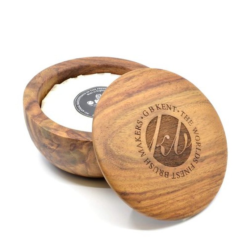 Kent SB6 Men's Shaving Soap Bowl - Dark Oak Wooden Bowl with 4.23 oz Moisturizing Shave Cream | Prevents Irritation & Razor Burn