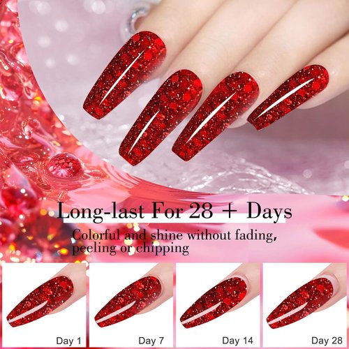 Mnk66 Acrylic Powder Professional Sparkly Golden Red Glitter Acrylic Nail Powder for Nail Extension, French Nail Art 3D Flowers, Nail Carving, Beginner (YSJF018-30g)