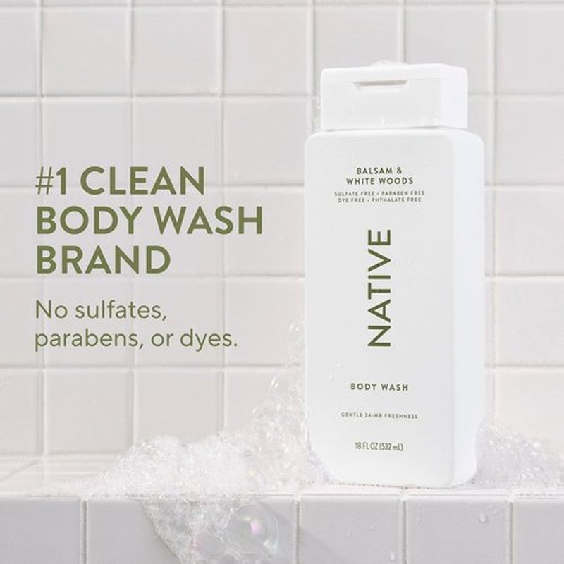Native Body Wash - Naturally Derived Ingredients for Soft, Hydrated Skin | Sulfate, Paraben & Dye Free | Balsam & White Woods, 18 oz