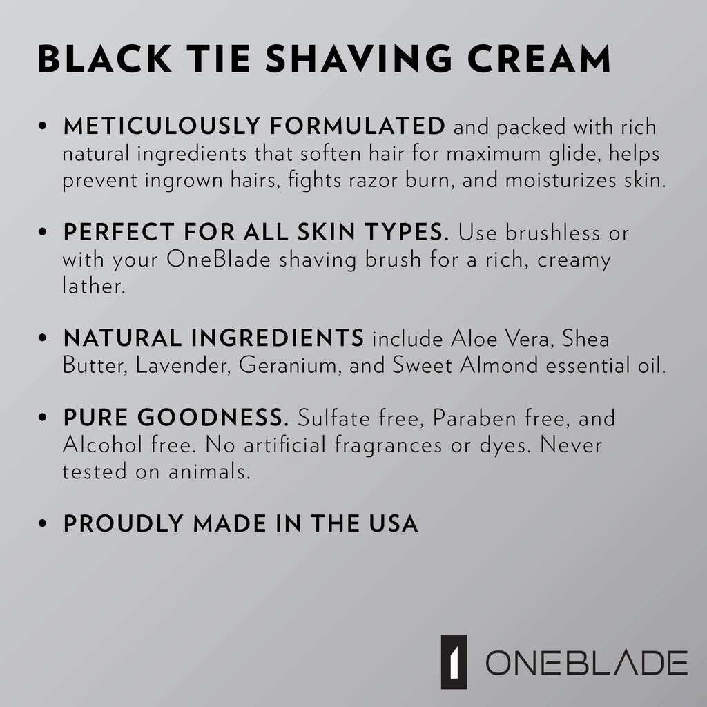 OneBlade Black Tie All-Natural Lavender Shaving Cream for Men 150ml - Sulfate, Paraben, & Alcohol Free