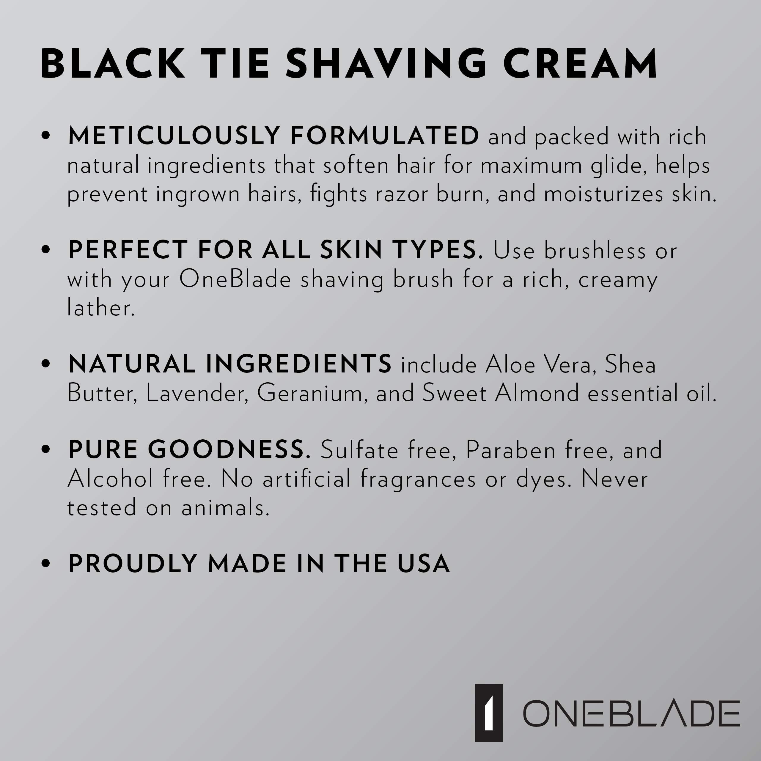 OneBlade Black Tie All-Natural Lavender Shaving Cream for Men 150ml - Sulfate, Paraben, & Alcohol Free