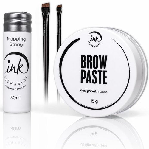 Skiennix Brow Mapping Kit - White Brow Paste (15g) & String (30m) with 2 Eyebrow Brushes for Microblading