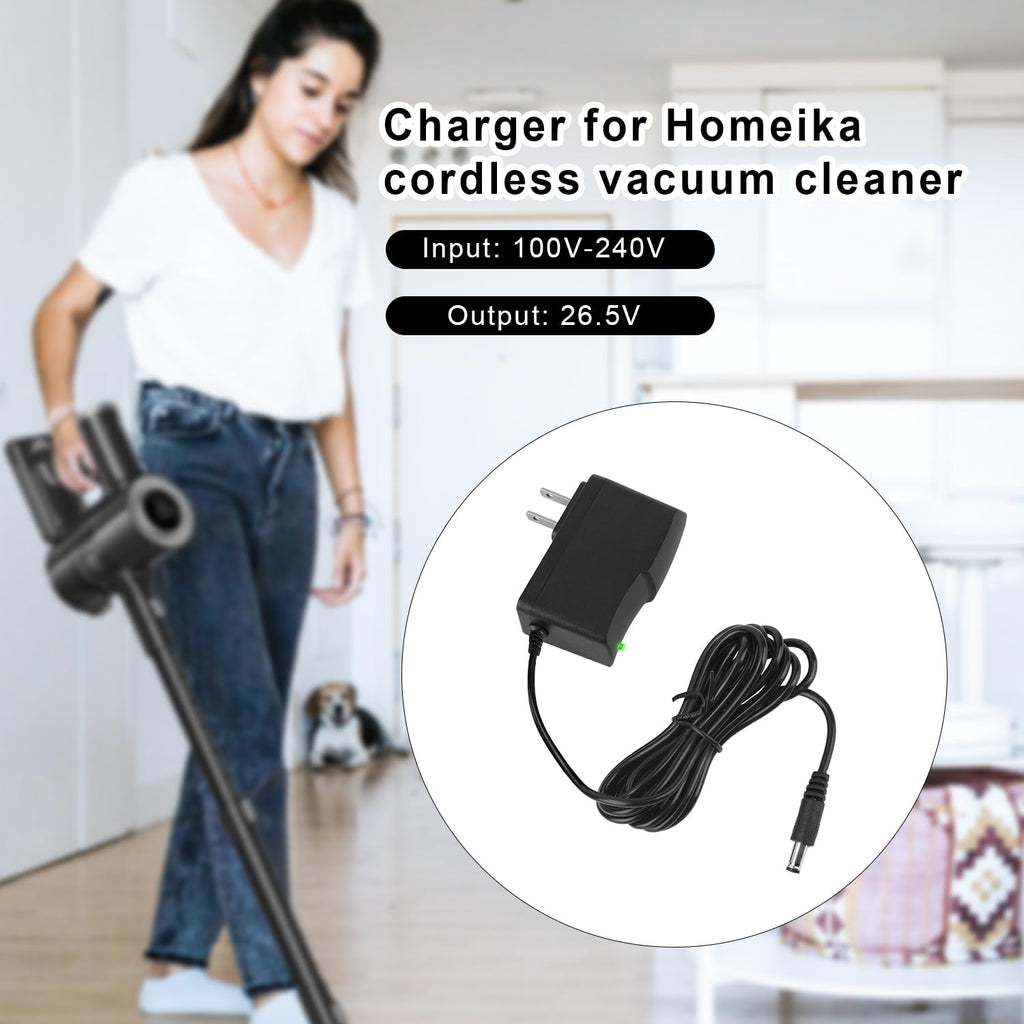 Charger for Homeika Cordless Vacuum Cleaner H016 HA016, 26.5V Powerful Suction Vacuum Replacement Adapter with 6ft Power Cord Power Supply Accessories Parts for Homeika