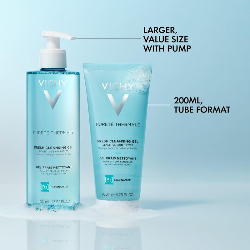VICHY Pureté Thermale Fresh Cleansing Gel - Gentle Makeup Remover With Glycerin & Niacinamide, 6.7 oz