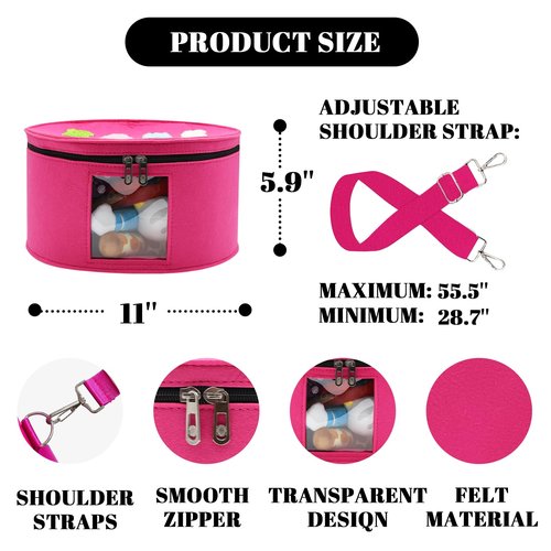 gjulrfu Heaband Holder Organizer, Large Round Tiara Tote Storage Box, Headband Ears Display Storage Box with Shoulder Straps (Rosy Red)