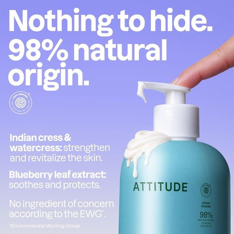 ATTITUDE Body Lotion - EWG Verified Vegan Moisturizer for Dry Skin | Non-Greasy & Unscented, 16 Fl Oz