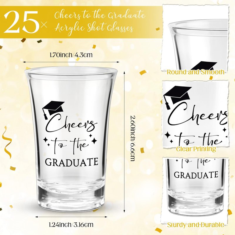 Maxcheck 25 Sets Graduation Party Favors for Guests Cheers to the Graduate Acrylic Shot Glasses with Thank You Cards and Organza Bags Graduation Gifts for Teacher Classmates Family(Black Color)