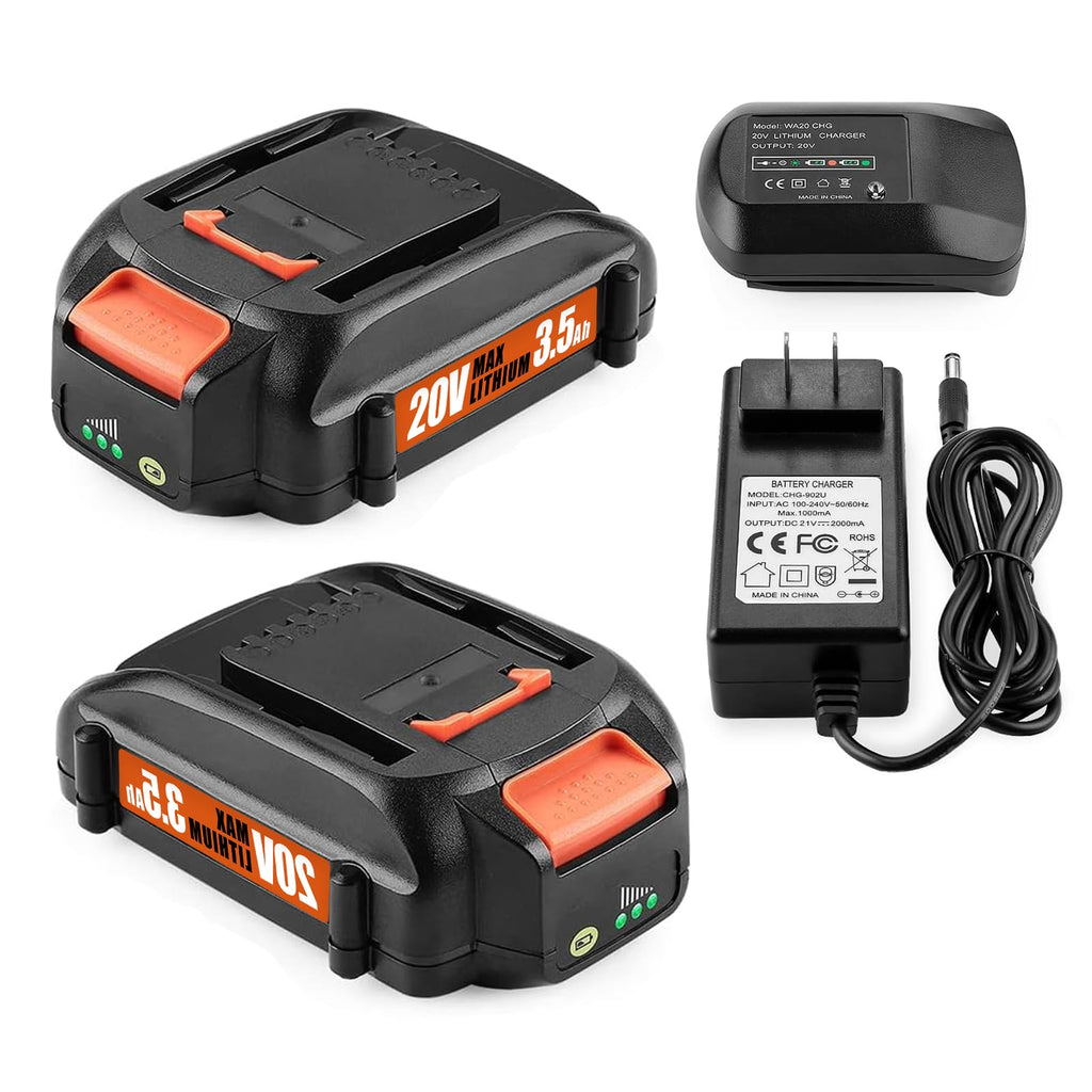 20Volt Replace for Worx 20V Battery and Charger Kit, Compatible with Works 20Volt WA3520 WA3525 WA3575 WG151s WG251s WG540s WG545s WG890 WG891, with Worx 20V Battery Charger