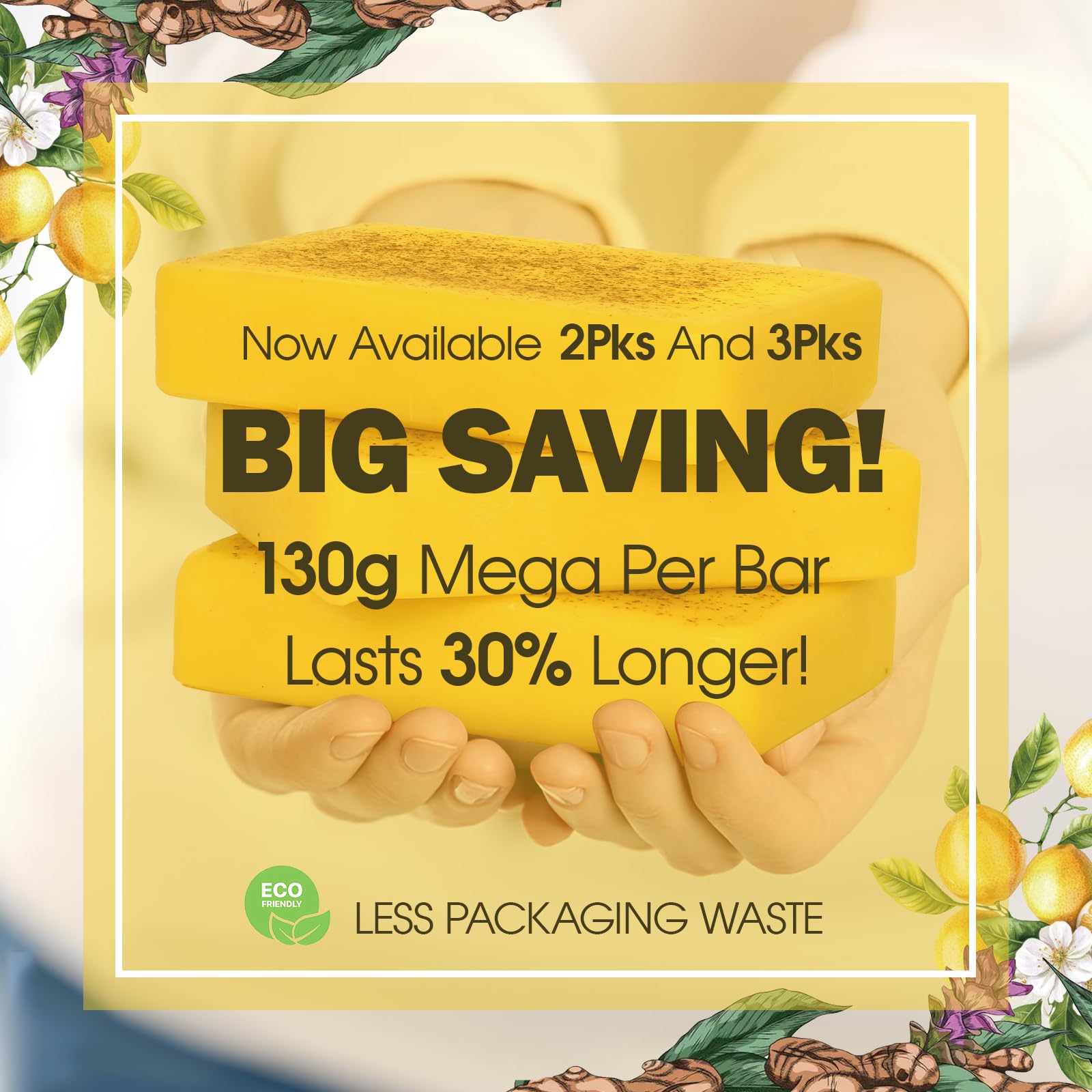 Uselective 3 Pack Lemon & Turmeric Soap Bar for Dark Spots - Powered by Kojic Acid & Vitamin C and Deeply Moisturizing with Shea Butter - SLS Free