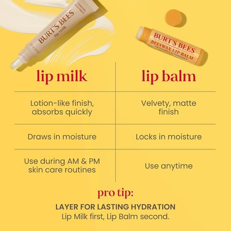 Burt’s Bees Lip Milk - Toasted Coconut Daily Lip Moisturizer with Almond Milk & Jojoba Oil | 0.34 Fl Oz
