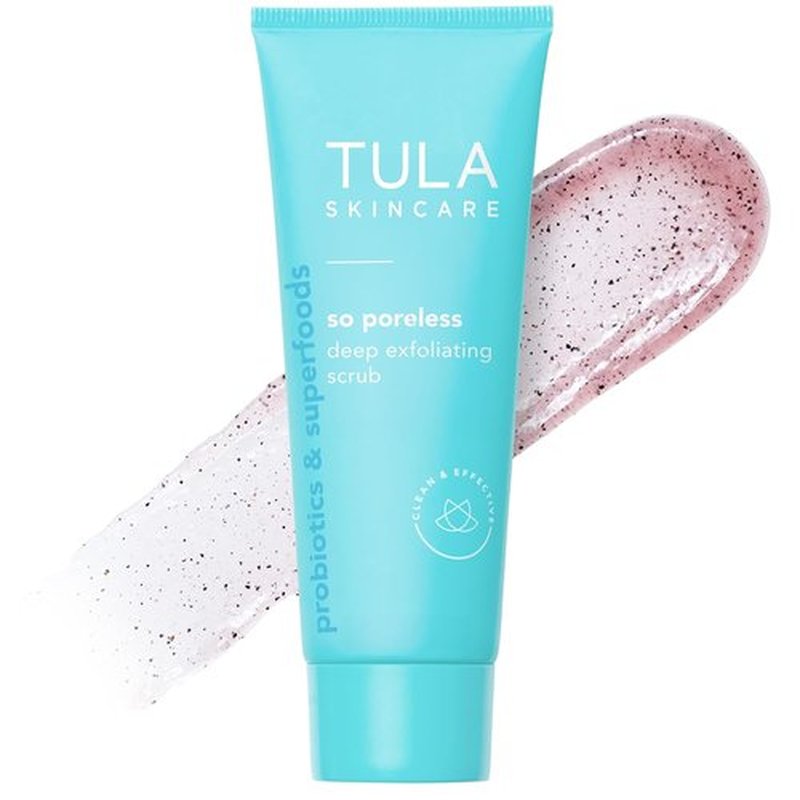 TULA Skin Care So Poreless Exfoliating Blackhead Scrub - Gentle Exfoliation with Prebiotic Extracts & Volcanic Sand, 2.89 oz.