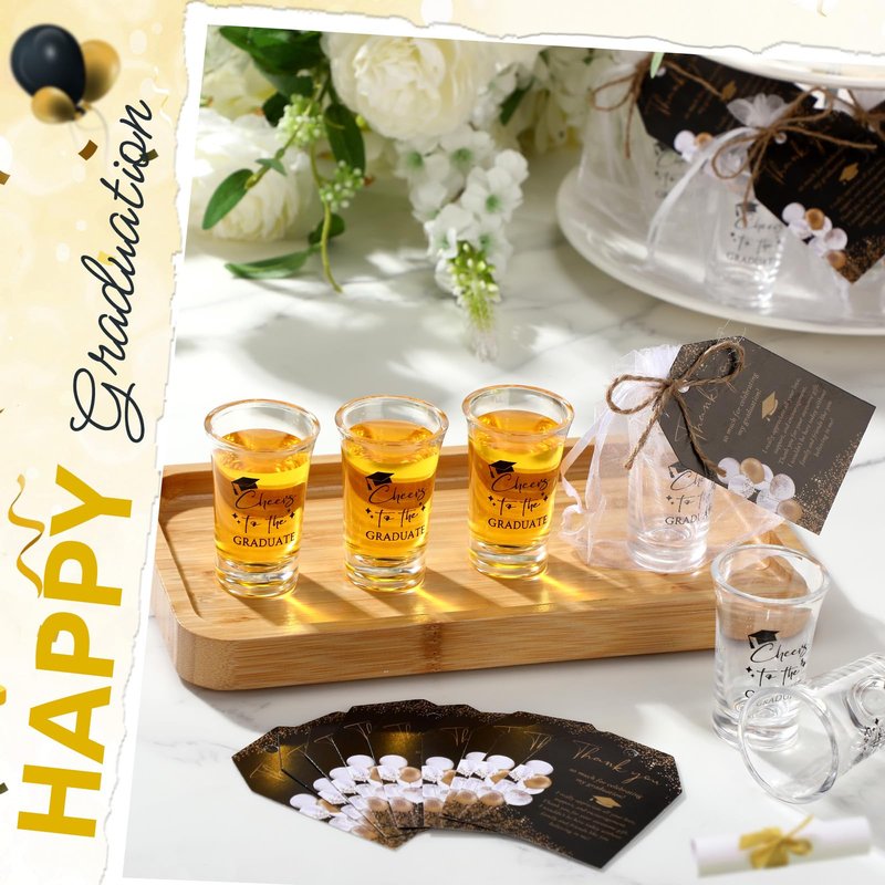 Maxcheck 25 Sets Graduation Party Favors for Guests Cheers to the Graduate Acrylic Shot Glasses with Thank You Cards and Organza Bags Graduation Gifts for Teacher Classmates Family(Black Color)